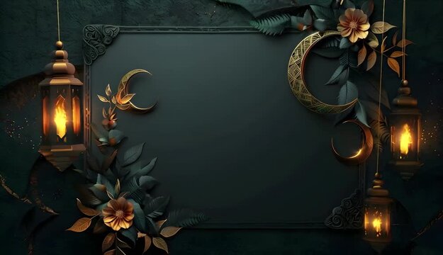 Ramadan Islamic greeting card with crescent moon decoration, banner.