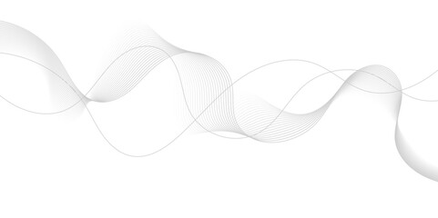 Gray  wave curve lines abstract background with flowing particles. Digital energy waves technology concept. Modern backdrop design for business, presentation, banner.