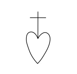 Vector isolated heart with cross on top symbol colorless black and white contour line easy drawing