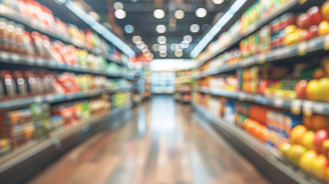 Completely blurry and defocused supermarket aisle backdrop 