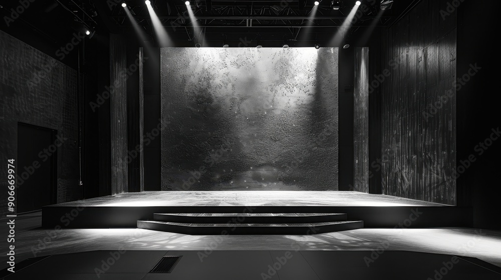 Poster empty stage with spotlights and steps