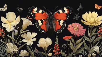 Bug view of insects interacting with various plants, emphasizing the importance of biodiversity and sustainable practices in maintaining ecological balance. high resolution Illustration, in the style