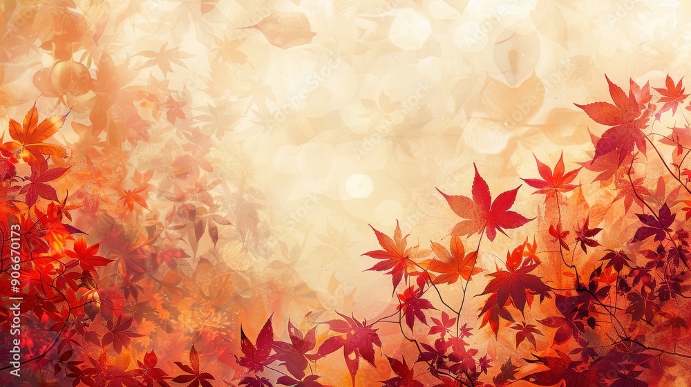 Poster Abstract Autumn Leaf Pattern with Blurred Background