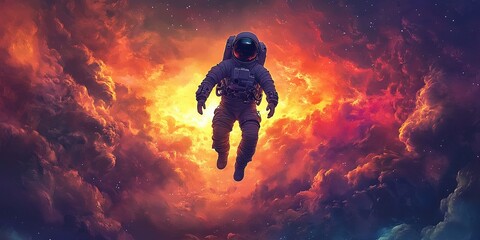 Astronaut Orbiting Earth Against Cosmic Backdrop