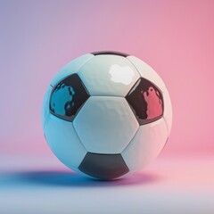 Medium shot of a Soccer ball, isolated on a solid light pastel white background, bright and vivid tonality, in the style of product photography. 