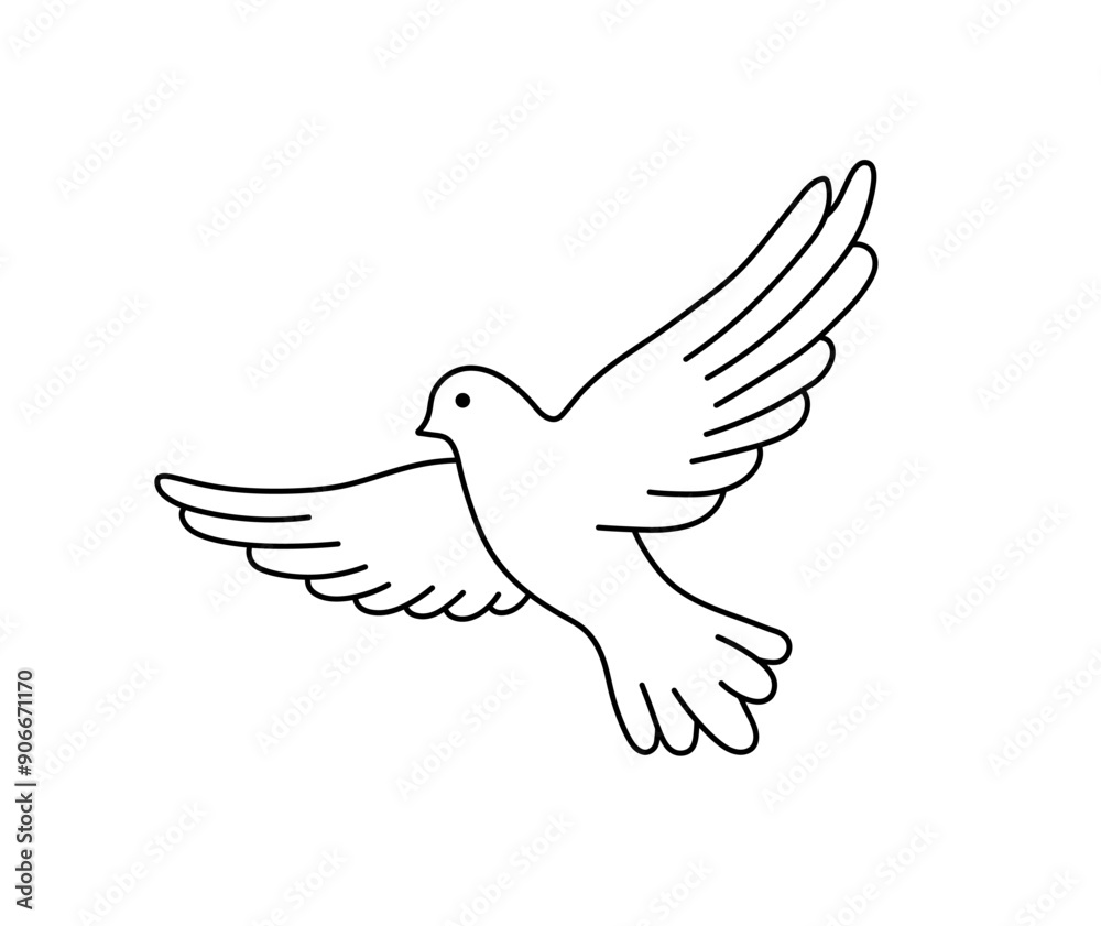 Wall mural vector isolated one single simple flying pigeon bird side view front view colorless black and white 