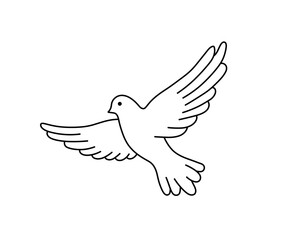 Vector isolated one single simple flying pigeon bird side view front view colorless black and white contour line easy drawing