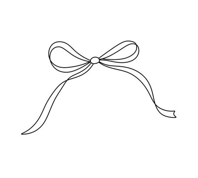 Vector isolated one single simple thin ribbon gift bow  colorless black and white contour line easy drawing