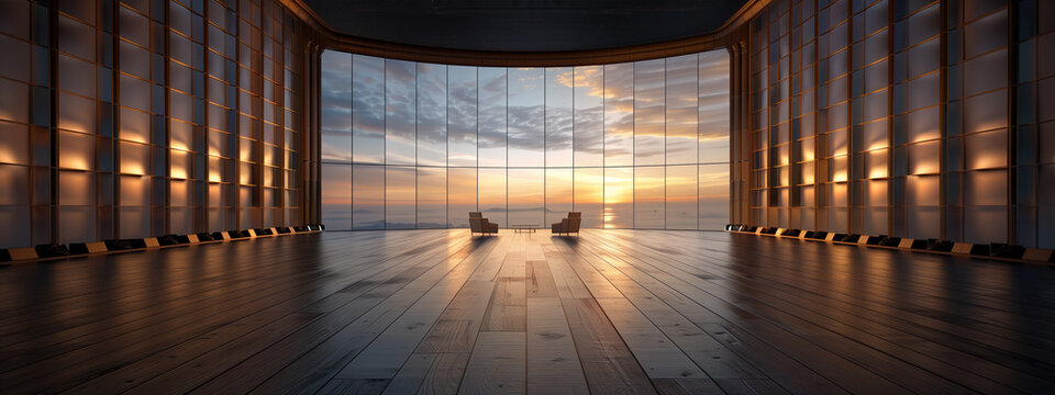 Creative Virtual Studio Design Featuring Book-Stacked Stage Sides and a Curved Acrylic Sheet Background