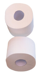 Two rolls of white tissue paper or toilet paper in stack isolated with clipping path in png file format