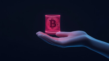 Hand holding a holographic digital currency