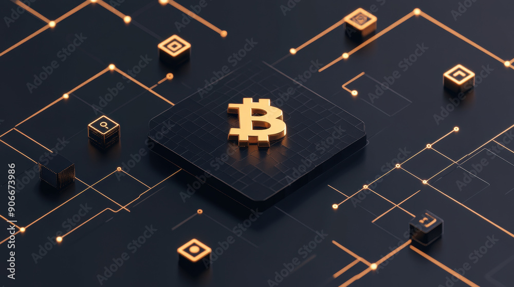 Poster Digital interface with blockchain representing the new economic framework.
