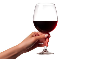 Female Hand Holding a Glass Of Wine PNG isolated on white and transparent background - Red wine Elegant Glass Toast Beverage Drinking Concept