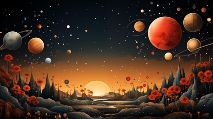 Fototapeta premium A painting of a galaxy with a sun in the middle