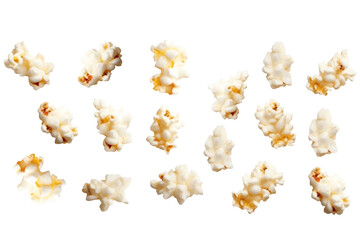 Set Of Falling Popcorns PNG Popcorn Cinema Snack isolated on white and transparent background - kernels Fluffy Buttery Popcorn Theater Food Concept