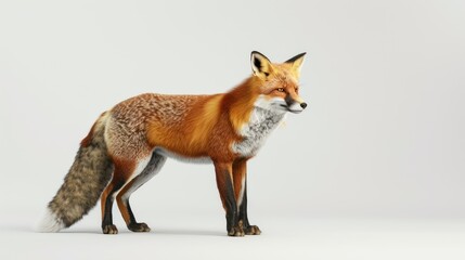 Fototapeta premium Red Fox Standing on White Background