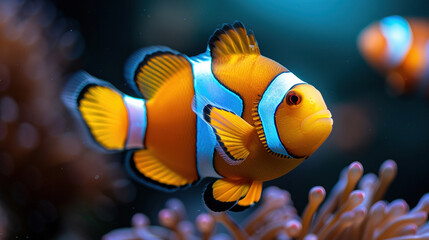 Clownfish swimming in coral reef