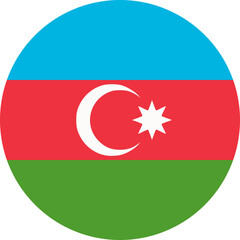 The flag of Azerbaijan. Flag icon. Standard color. Round flag. Computer illustration. Digital illustration. Vector illustration.