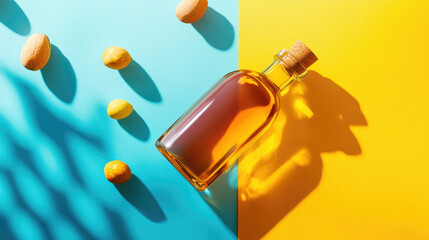 A Vibrant Glass Bottle Casting Colorful Shadows That Enhance Its Surrounding Atmosphere
