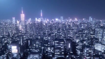 Fototapeta premium A vibrant cityscape showcases glowing buildings and illuminated streets, creating a striking visual of urban life during nighttime