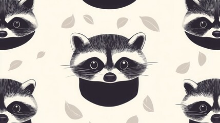 Fototapeta premium simple pattern, tiny racoons, 16:9