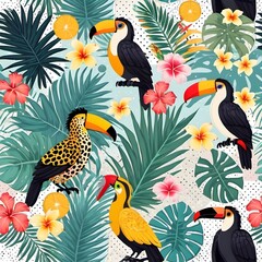bird art and flowers illustration 