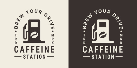 Coffee shop design including a gas pump and the slogan brew your drive.