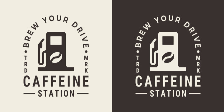Coffee shop design including a gas pump and the slogan brew your drive.