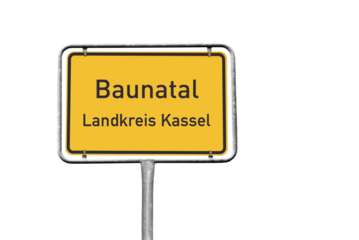 Ortstafel, Baunatal, Landkreis Kassel, freigestellt als PNG, (Symbolbild)