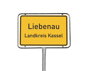 Ortstafel, Liebenau, Landkreis Kassel, freigestellt als PNG, (Symbolbild)