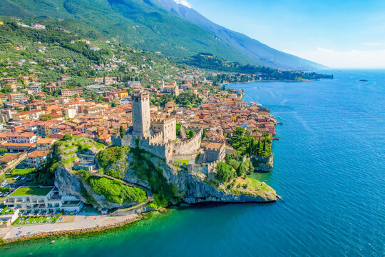 View of the Scaliger Castle of Malcesine. Malcesine, Lake Garda, Italy