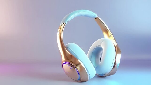 Wireless headphones icon on gradient background, 3D illustration.