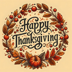 Obraz premium Hand Drawn Happy Thanksgiving Typography with Text Postcard