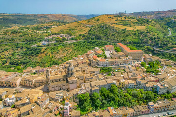 Obraz premium The baroque town of Ragusa Ibla in Sicily, Italy, Europe. Aerial drone photo