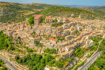 Fototapeta premium The baroque town of Ragusa Ibla in Sicily, Italy, Europe. Aerial drone photo