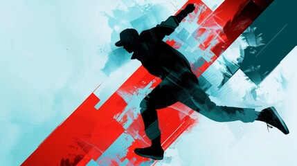 Dynamic breakdancer in freeze, layered with abstract patterns, sophisticated interior design, vibrant and moody color scheme, artistic feel