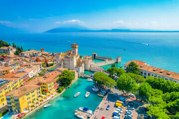 Rocca Scaligera Castle in Sirmione Lake Garda, Italy. Lago di garda