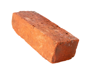 Side view of old red or orange brick isolated with clipping path in png file format