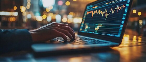 A crypto trader using a laptop to check investment data