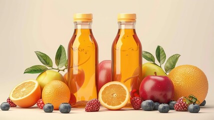 Apple Juice Bottles with Fresh Fruit