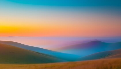 Colourful opalizing flatlay background with soft wavy shapes of a blurred mountain landscape. 