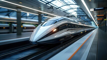 Fototapeta premium Bullet train speeding through a futuristic tunnel.