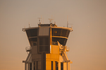 sunset over Nice airport tower