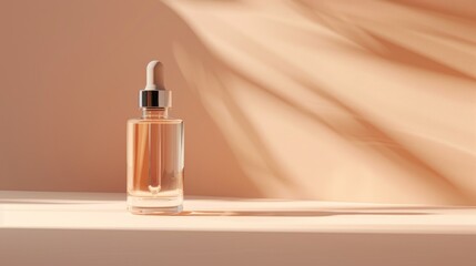 Naklejka premium Stylish glass spray bottle in a sunlit setting with shadows.