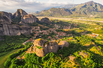 The monastery Meteora, aerila rocky monasteries complex in Greece near Kalabaka city.