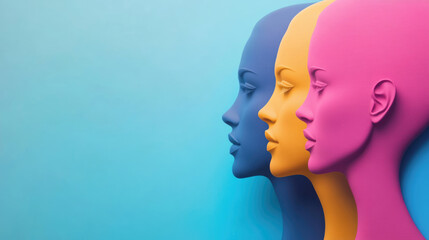Obraz premium Vibrant Colorful Mannequin Silhouettes Displayed Against A Bright Blue Background