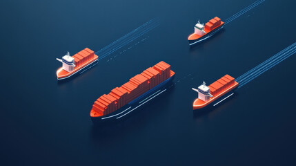 Fototapeta premium Autonomous cargo ships in a smart port, depicting the future of shipping.