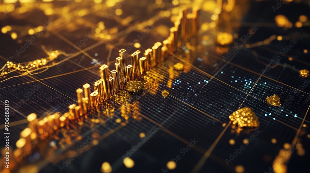 Poster detailed view of a financial chart displaying gold prices, with annotations and markers.