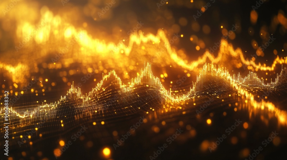 Aufkleber detailed view of a gold market graph with fluctuating lines on a dark background.