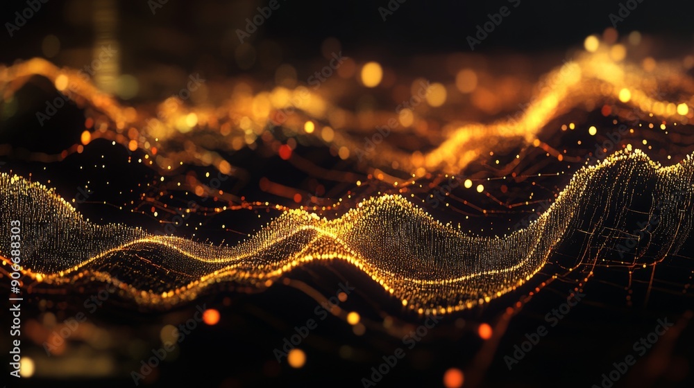 Aufkleber detailed view of a gold market graph with fluctuating lines on a dark background.